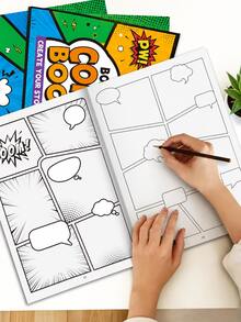 1pc Create Your Own Comic Book, Multiple Blank Panel Layouts, Self-Drawing Story Sketchbook, Dialogue Box Explosion Effect, Creative Art Essential Tool & Gift, Hand-Drawn Comic Drawing Book, Classic Comic Panel Style School Supplies - Multiple Styles - View 2