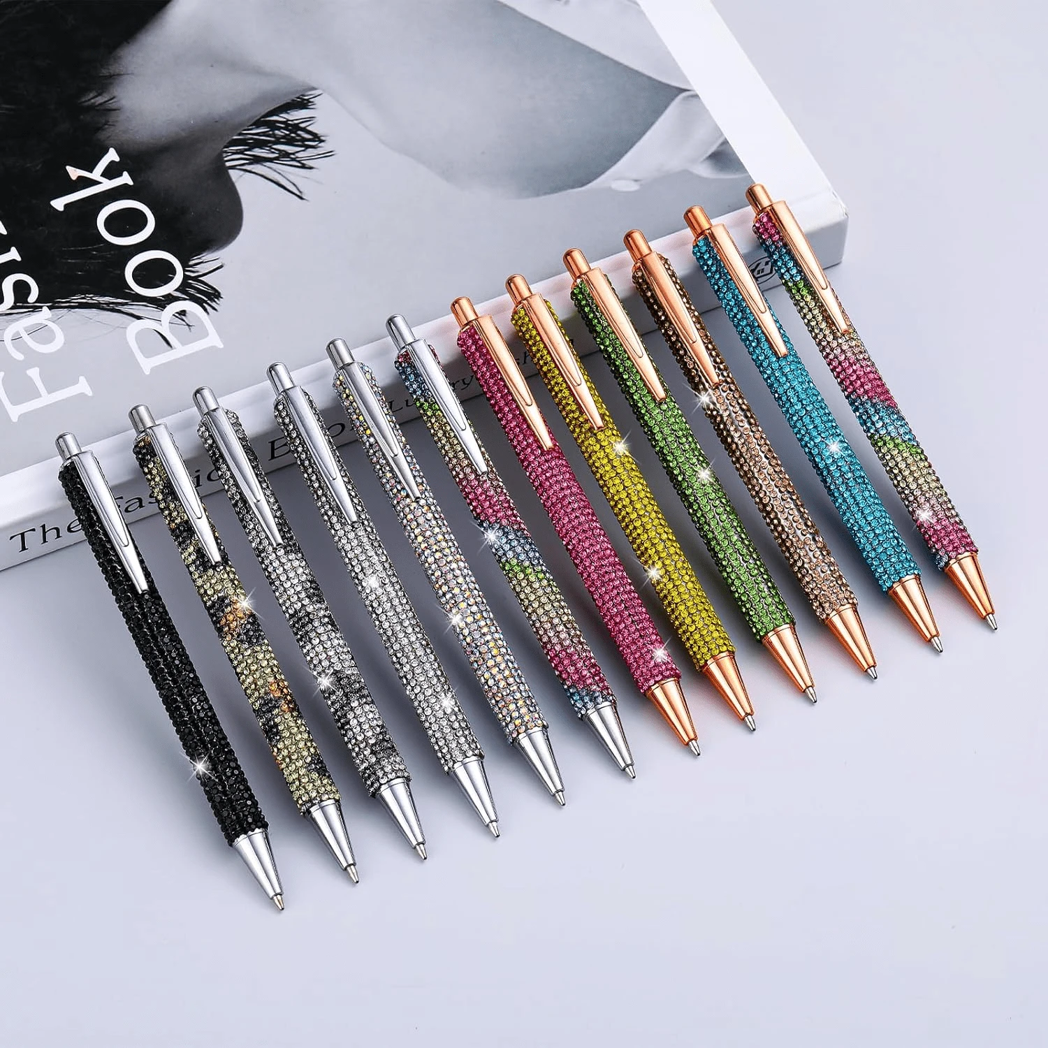 1-20pcs Exquisite Glitter Rhinestone Crystal Pens, Cute Diamond Pens, Bulk Colorful Metal Ballpoint Pens, Suitable For Women And Girls, Office Meetings, Birthday Celebrations And Wedding Gifts