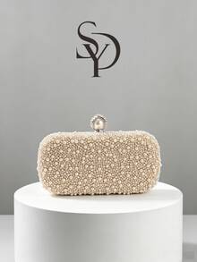 Bolso de Mano Multifuncional de Moda para Mujer con Perlas de Imitacióen Forma de Gota de Agua, Elegante Bolso de Noche - Dorado - Ver 2