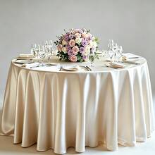 1pc Smooth Satin Tablecloth For Wedding Party Decoration, Solid Color Tablecloth For Banquet Birthday Party Background - White - View 1