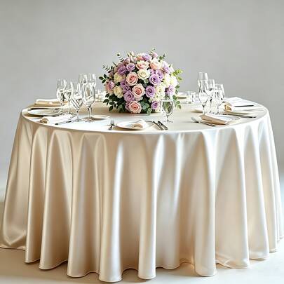 1pc Smooth Satin Tablecloth For Wedding Party Decoration, Solid Color Tablecloth For Banquet Birthday Party Background