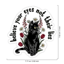 1 Stück süßer Blumen-Katzen-Kunstaufkleber, "Believe Your Eyes"-Zitat Vinyl-Aufkleber für Laptop, Wasserflasche, Notizbuch, wasserfester Slogan-Aufkleber, ästhetisches Schreibwaren-Sammelalbum-Zubehör, Geschenk für Freunde - S2247 - Übersicht 2