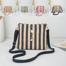 2026 New Fashion Japanese Style Cat Head Pearl Pendant Shoulder Bag, Fresh Sweet Rainbow Woven Crossbody Bag - Multicolor - View 1