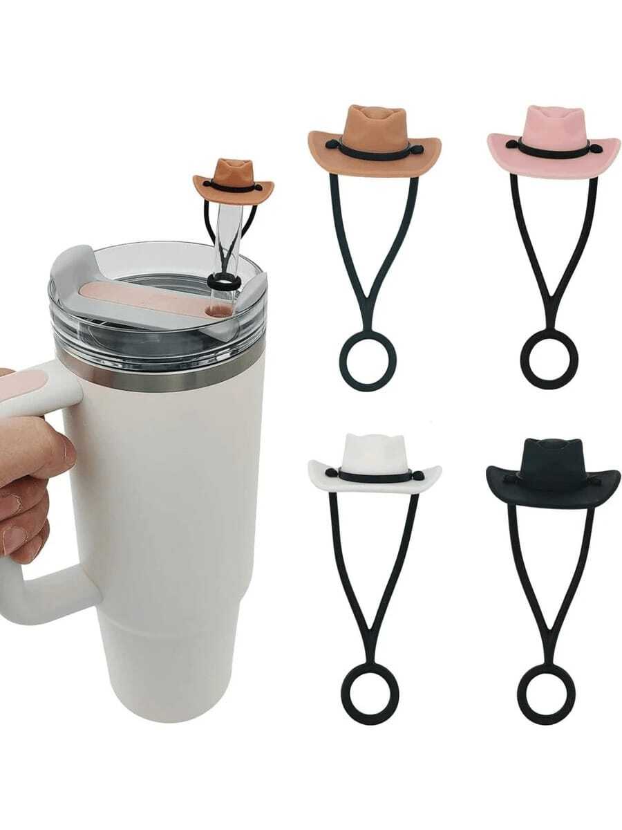 4Pcs Cowboy Hat Series Straw Cover, Reusable Straw Topper Fits 10mm/0.4 Inches Straw, Protective Accessory For Tumbler Cups - Multicolor - View 1