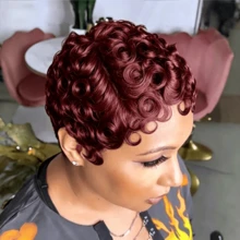 Women's Remy Human Hair Pixie Cut Wig - Short Wave With Bangs, 150% Density Full Machine Made Rose Net Cap Everyday & Special Occasion Hairstyle - S99J - View 2