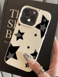 1件白色對比黑灰色星星圖案 TPU 防震全包覆手機殼，適用於 Apple 17 16 15 14 13 12 11 Pro Max Air 及系列 - 彩色 - 查看 2