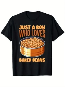 1 Prenda, Camiseta divertida con diseño de "El chico que solo ama las frijoles en lata" - Diseño casual de dibujos animados de conservas, lavable a máquina, regalo perfecto para hombres y mu - Negro - Ver 1