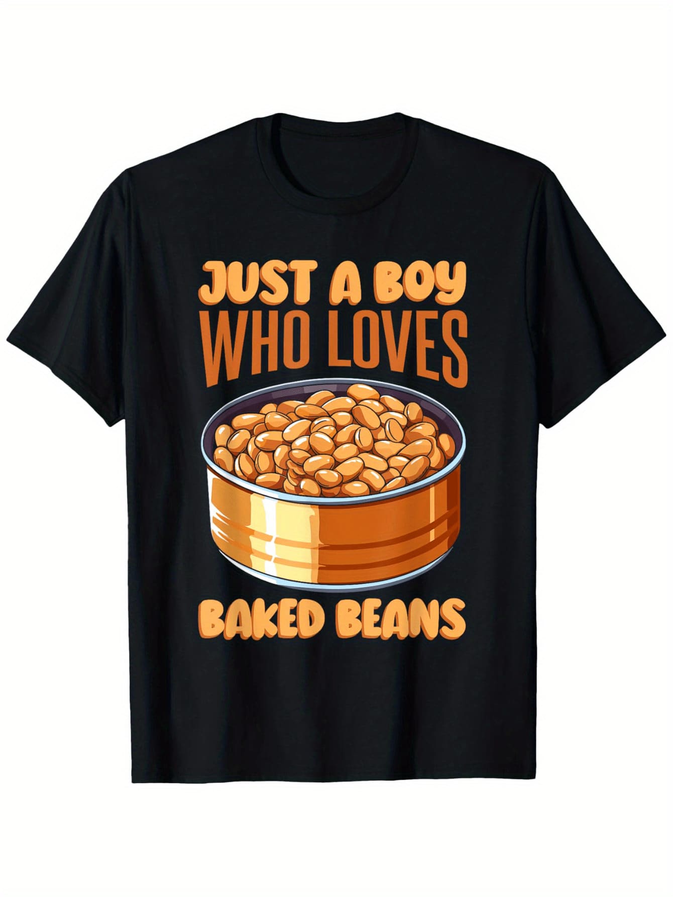 1 Prenda, Camiseta divertida con diseño de "El chico que solo ama las frijoles en lata" - Diseño casual de dibujos animados de conservas, lavable a máquina, regalo perfecto para hombres y mu - Negro - Ver 1