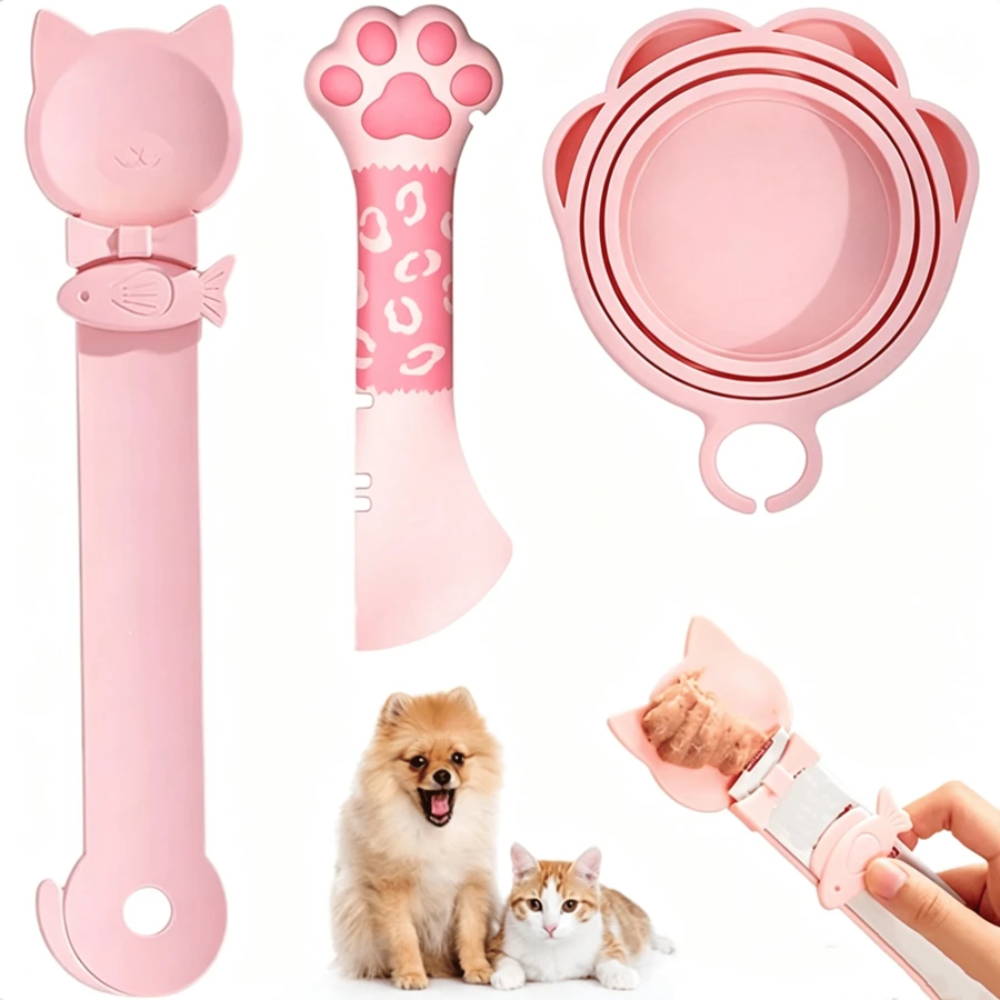 3 piezas Abrelatas para mascotas, Tapa de lata de comida para gatos y perros, Cuchara de silicona para comida de gato o Abrelatas para mascotas, Cuchara para golosinas de gato, Cuchara dispensadora multifuncional de golosinas para mascotas - multicolor - Ver 1