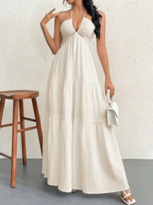 Spring And Autumn Women's Folded Ribbon Sparkling Evening DressLoose And Comfortable - White 1 - View 7