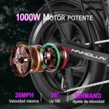 6MSKS Electric Bicycle Ebike 1000W High Speed Brushless Motor 48V17.5Ah Battery 16+ 20 Inch Wide Tire Mountain Bike 50km Range Ebike UL2849 - 黑色 - 查看 2