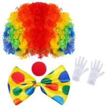 Juego de 5 piezas de disfraz de payaso, peluca de payaso arcoíris, nariz de bola, guantes blancos, accesorios para fiestas, adecuado para adultos, se puede usar para decoración de carnaval y juego de rol, regalo de cumpleaños/Año Nuevo/Navidad y atuendo de celebración - Multicolor - Ver 7