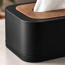 Wooden Grain Lid Luxury Tissue Box, Dust-Proof Tissue Paper Storage Box, Suitable For Bedroom Bedside, Office Desk, Dining Table, Living Room, Decorative Tissue Box (Black/White/Gray) - Multicolor - View 3