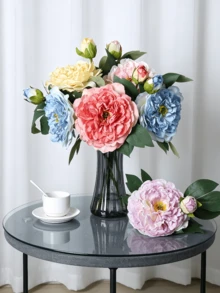 1pc Artificial Peony Flower With Buds And Green Leaves, Realistic Faux Peony, Artificial Flower, Fake Flower, Suitable For Home Decor, Room Decor, Bedroom Decor, Wedding Decor, Tabletop Decor, Indoor And Outdoor Decor, Autumn Decor, Halloween Decor - Multicolor - View 5