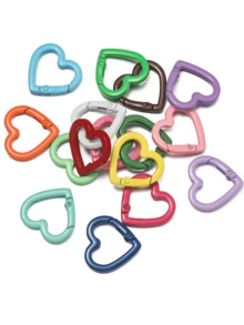 8/16pcs Random Color Heart-Shaped Spring Keychain Clips - Bag, Wallet, Handbag Key Ring Hooks - DIY Handmade Clips, Valentine's Day Accessories - Multicolor - View 11