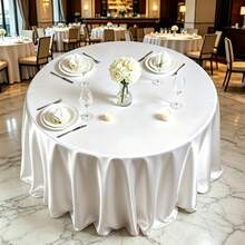 1pc Smooth Satin Tablecloth For Wedding Party Decoration, Solid Color Tablecloth For Banquet Birthday Party Background - White - View 4