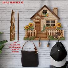Estante de llaves vintage de estilo rústico con impresión plana 2D - Decoración para entrada, cocina, porche - Soporte de llaves con forma de casa de madera, adecuado para el hogar, la oficina - Fácil de colgar e instalar - Multicolor - Ver 7