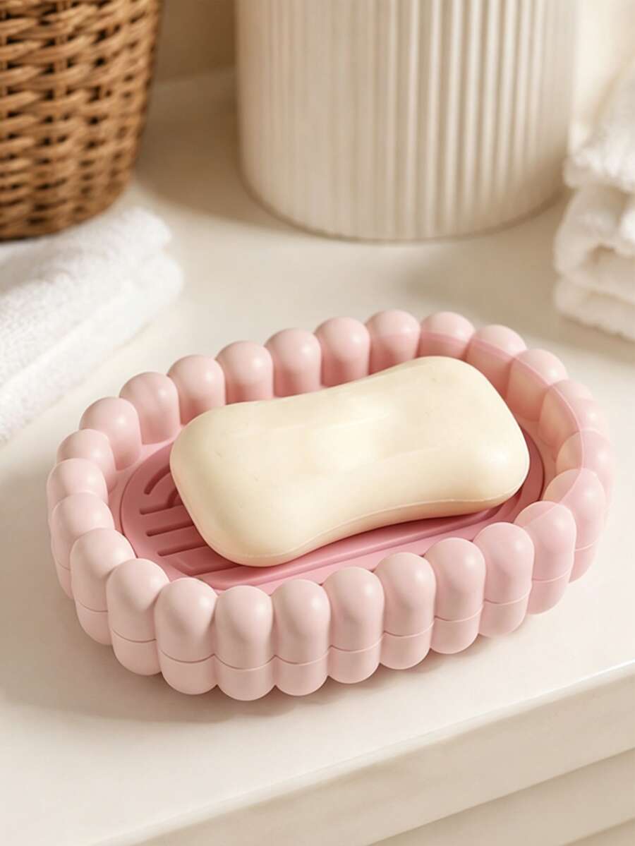1pc Plastic Bow Bubble Design Rectangular Soap Box With Lid, Blue, Pink And Red Optional, Portable Soap Box, Bathroom Drainage Soap Holder, Bathroom Accessories, Home Decor, Autumn Decor, Back To School Decor, Perfect Housewarming Holiday Gift - Multicolor - View 1