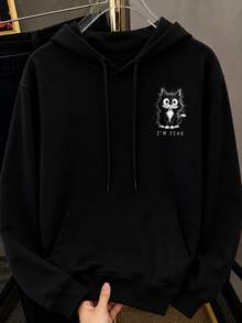 Cute Black Cat Kangaroo Fleece Hoodie, Printed Jacket, Geek Style Sweatshirt - 黑貓 - 查看 2