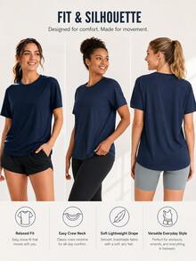 OKP 5pcs Large-Sized Multi-Color T-Shirts, Sporty And Casual Women's Wear, With A Simple And Elegant Style,Suitable For Daily Exercise, Running, Cycling - 彩色 - 查看 4