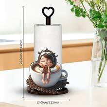 A Wooden Tissue Box With "Lazy Coffee Girl" Pattern, Featuring A Space-Saving Design Construction. Suitable For Vertical Storage In Kitchen, Bedroom, Living Room And Bathroom. It's A Fun Gift - Multicolor - View 3