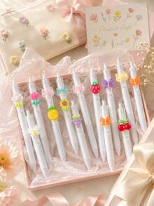 30/6/3/1pc Macaron Color Fruit Flower Butterfly Cute Pens, Japanese Style Cute High-Quality Plastic Retractable Round Barrel 3D Pendant Smooth Writing Stationery, Essential Back To School Gift For Girls And College Students - Multiple Styles - View 9