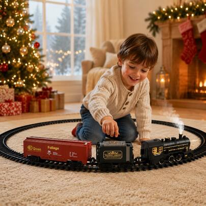 Steam Electric Train Toy Set, Rechargeable Classical Locomotive With Light & Sound, Railway Track Cargo Car Playset For Kids, Birthday, Christmas, Gift For Boys