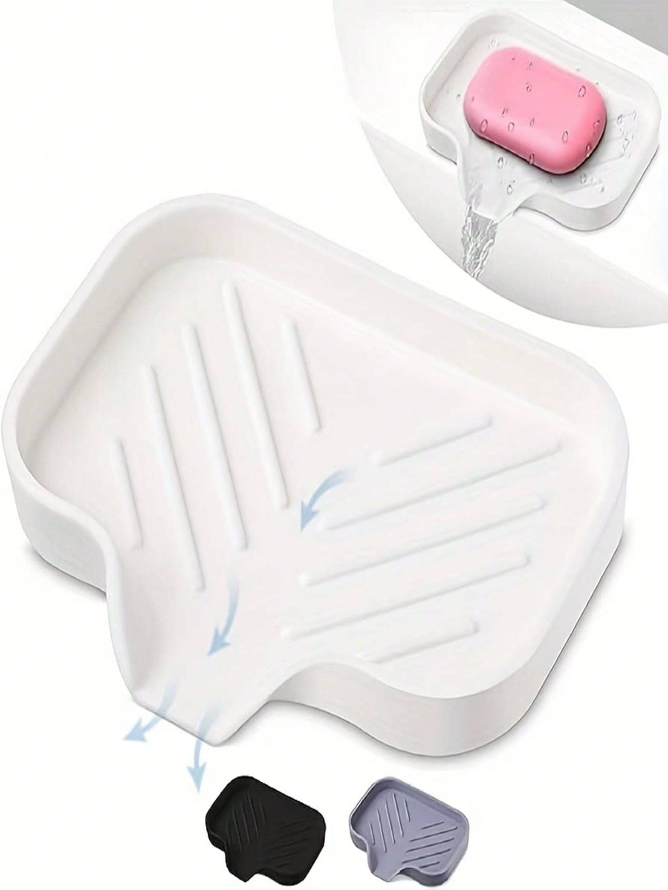 1/2pcs Self-Draining Slanted Silicone Soap Dish, Quick-Drip Soap Holder Tray, Non-Slip Elastic Silicone Soap Storage, Multi-Functional Storage Tray For Bathroom, Kitchen And Shower - Multicolor - View 1