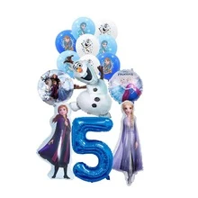 Juego de globos de aluminio con temática, que incluye globos con los personajes de Anna, Olaf y otros, así como globos de aluminio con forma de copos de nieve y estrellas, adecuados para fiestas de cumpleaños con temática de la Princesa Congelada y decoración de un mundo invernal - Como se muestra en la figura - Ver 12