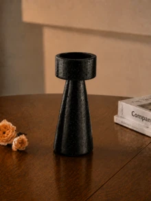 北歐風鏤空石紋茶蠟燭台 半光澤黑色極簡蠟燭架 現代家居裝飾 適用於客廳、臥室、餐桌、書架 - 半亮黑色 - 查看 5