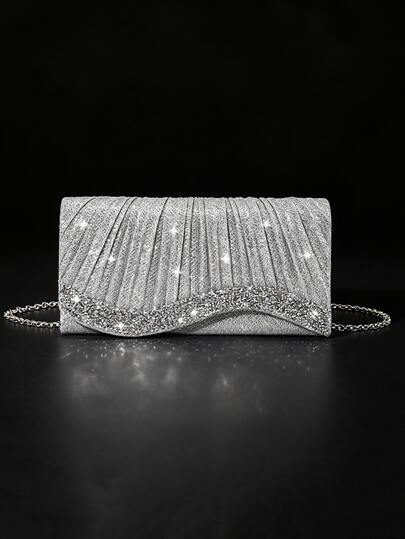 Women's Evening Clutch Bag, Fashionable Versatile Elegant Rhinestone Handbag, Formal Dress Bag, Party Bag, Chain Shoulder Bag