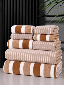 1 Set 8pcs Striped Soft Absorbent Quick-Dry Bathroom Towel Set - Multicolor - View 1