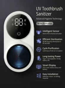 FIYIBAN 1pc Smart UV Toothbrush Sterilizer And Holder, Wall-Mounted Automatic Dust-Proof Cover With Digital Display, Type-C Rechargeable Disinfection Box, Holds 2 Toothbrushes, For Bathroom Storage - White - View 4