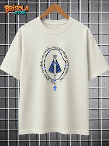 Catholic T-Shirt Rosary Our Lady Mother Of God Jesus Christ Savior Christian Faith Unisex 100% Cotton Premium Shirt New Release Various Colors Men's Women's Immediate Shipping | Plus Size - 米白色 - 查看 1