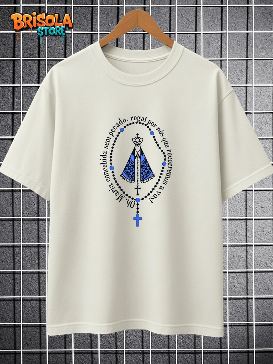 Catholic T-Shirt Rosary Our Lady Mother Of God Jesus Christ Savior Christian Faith Unisex 100% Cotton Premium Shirt New Release Various Colors Men's Women's Immediate Shipping | Plus Size - 米白色 - 查看 1
