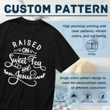 Faith Quotes Raised On Sweet Tea And Jesus T-Shirt For Women Men Cotton Short Sleeve Crew Neck Graphic Top Tee - 黑色 - 查看 4