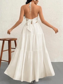 Spring And Autumn Women's Folded Ribbon Sparkling Evening DressLoose And Comfortable - White 1 - View 3