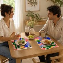 1pc Painted Pattern Placemat, Breakfast Mat, Coffee Mat, Cup Mat, Bowl & Plate Mat, Kitchen & Furniture Accessory, Easy To Clean, Suitable For Home, Restaurant, Restaurant Decor, Holiday Gift, Gift For Friends, Multi-Piece Set - Multicolor - View 3