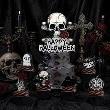 25 Pieces Of Halloween Skull Cupcake Decoration Pieces, Featuring Rose Flowers And Skull Patterns. Suitable For Halloween-Themed, Birthday Parties And Horror-Themed Cake Decoration Supplies. - View 5