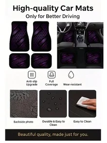4件組通用汽車腳踏墊，紫色蜂巢幾何科技印花，全套防水防滑橡膠底，耐磨易清潔，可修剪，適用於轎車 SUV 卡車廂型車，運動風汽車內飾配件，適合男性駕駛者 - A - 查看 7