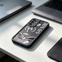 1pc Wing SAD Creative Innovative Personalized Halloween Vintage Dark Fashion Retro European & American Women, Matte Black Lens Frame Stepped Design Full Coverage Anti-Drop Soft Shell, Suitable For Samsung/Galaxy/Honor/Phone Case Protective Cover - Black - View 2