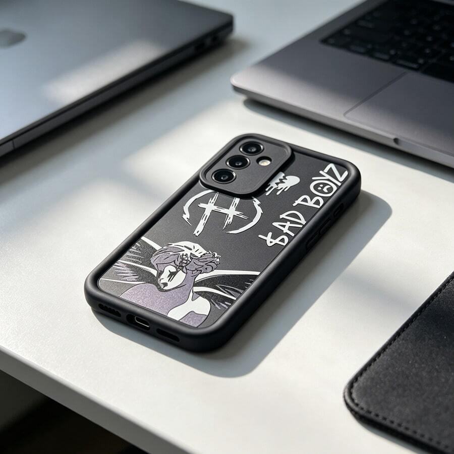 1pc Wing SAD Creative Innovative Personalized Halloween Vintage Dark Fashion Retro European & American Women, Matte Black Lens Frame Stepped Design Full Coverage Anti-Drop Soft Shell, Suitable For Samsung/Galaxy/Honor/Phone Case Protective Cover