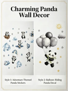 2pcs Watercolor Cartoon Panda Wall Stickers, Pilot Airplane/Panda Holding Bamboo With Clouds And Stars Pattern, Self-Adhesive Removable PVC Decals, Suitable For Living Room, Bedroom Or Early Education Classroom DIY Wall Decoration - Wall Stickers - View 8