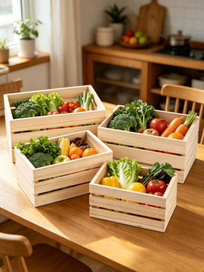 Set di 4 scatole rettangolari in legno di diverse dimensioni, contenitori multifunzionali per alimenti, libri, piccoli oggetti, ideali per lavori manuali e decorazioni.