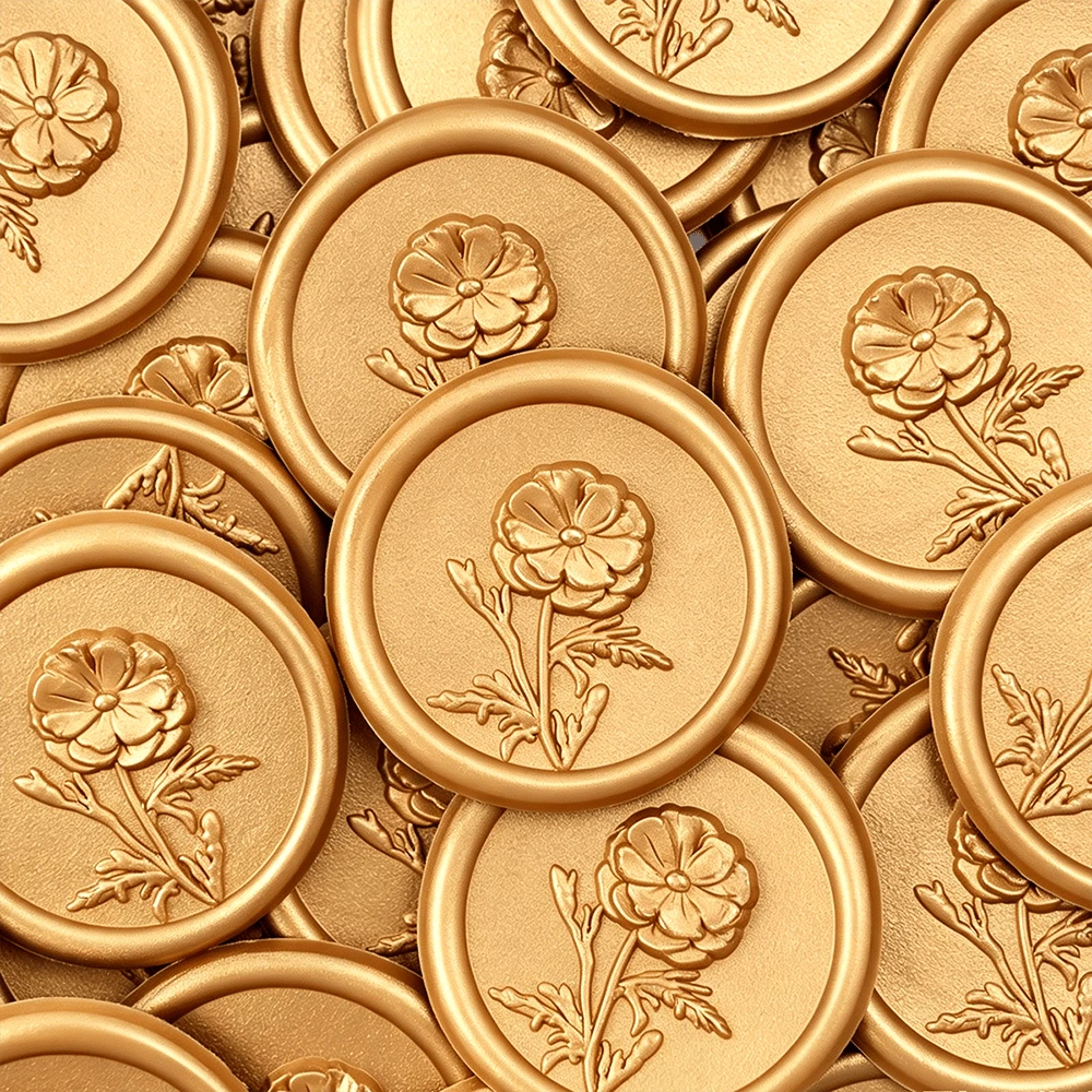 20pcs/Pack 3D Floral Pattern Wax Seal Stickers, Self-Adhesive Wax Seal Stickers, Suitable For Gifts, Wedding Invitation Envelopes Sealing - Brown - 3D Flower-brown - View 1