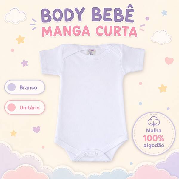 Body manga curta malha 100 % algodão branco personalizável cha de bebe