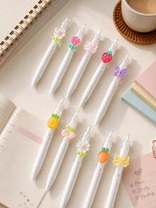 30/6/3/1pc Macaron Color Fruit Flower Butterfly Cute Pens, Japanese Style Cute High-Quality Plastic Retractable Round Barrel 3D Pendant Smooth Writing Stationery, Essential Back To School Gift For Girls And College Students - Multiple Styles - View 3