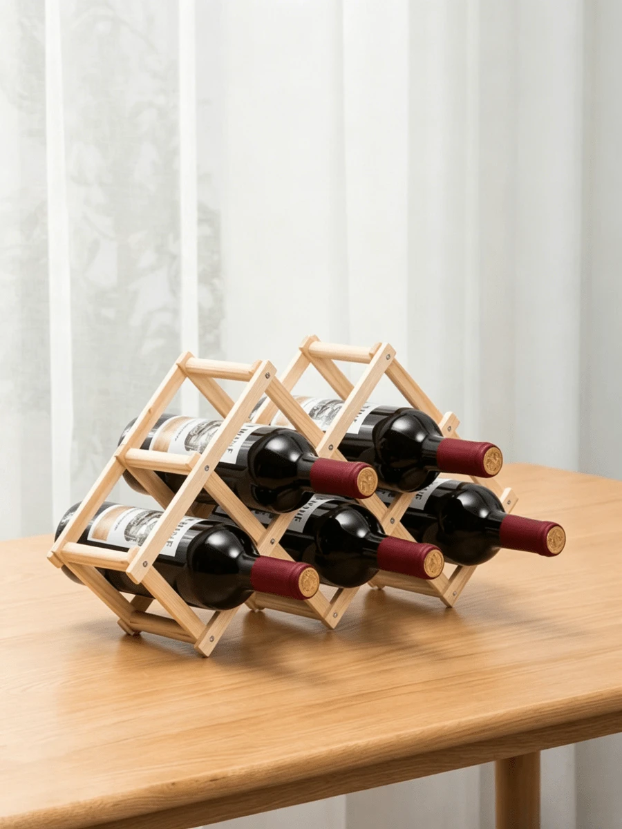 1pc Foldable Solid Wood Wine Bottle Rack, Household Desktop Red Wine Storage Rack, Bar Wine Display Rack, Retractable Wooden Wine Rack - Multicolor - View 1