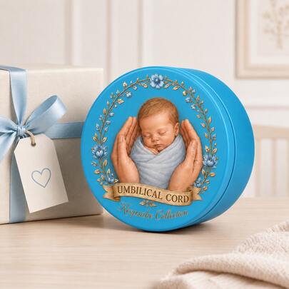 Blue Baby Boy Umbilical Cord Keepsake Tin Newborn Memory Storage Box For Fetal Hair Navel Baby Shower Gift Baby Essentials Newborn