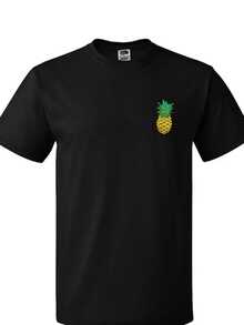 Pi?a dorada simboliza energía positiva alegría tropical y frescura veraniega reflejando espíritu libre y optimismo camiseta de hombre cómoda moderna para uso diario - Negro - Ver 1
